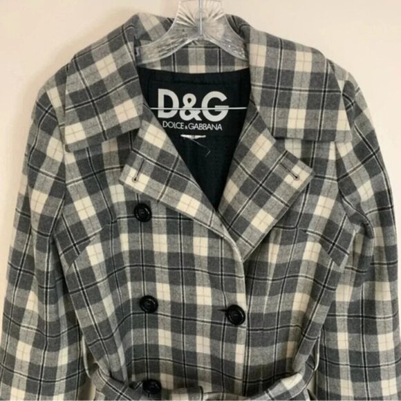 Dolce & Gabbana Vintage Wool Grey Check Plaid Belted Coat 8 - Picture 14 of 16
